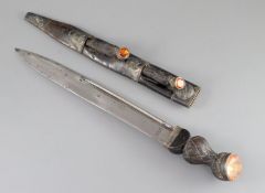 A William IV Scottish silver mounted black leather dirk, hallmarks for David Crichton Rait, Glasgow,