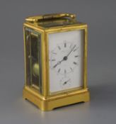 Drocourt & Co. A 19th century French half repeating carriage alarm clock, retailed by Leroy &