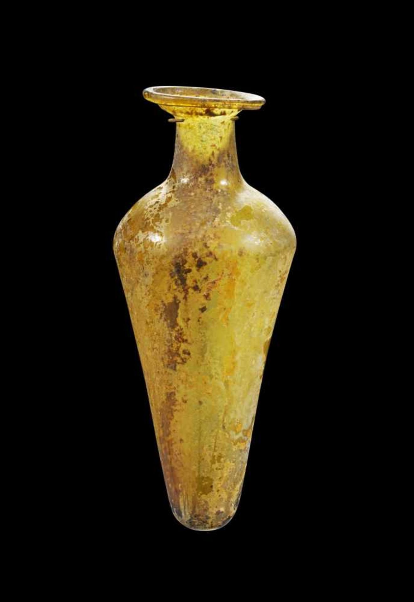 Elegante konische Flasche. Östlicher Mittelmeerraum, 3. - 4. Jh. n. Chr. H 16,7cm. Aus hellbraunem