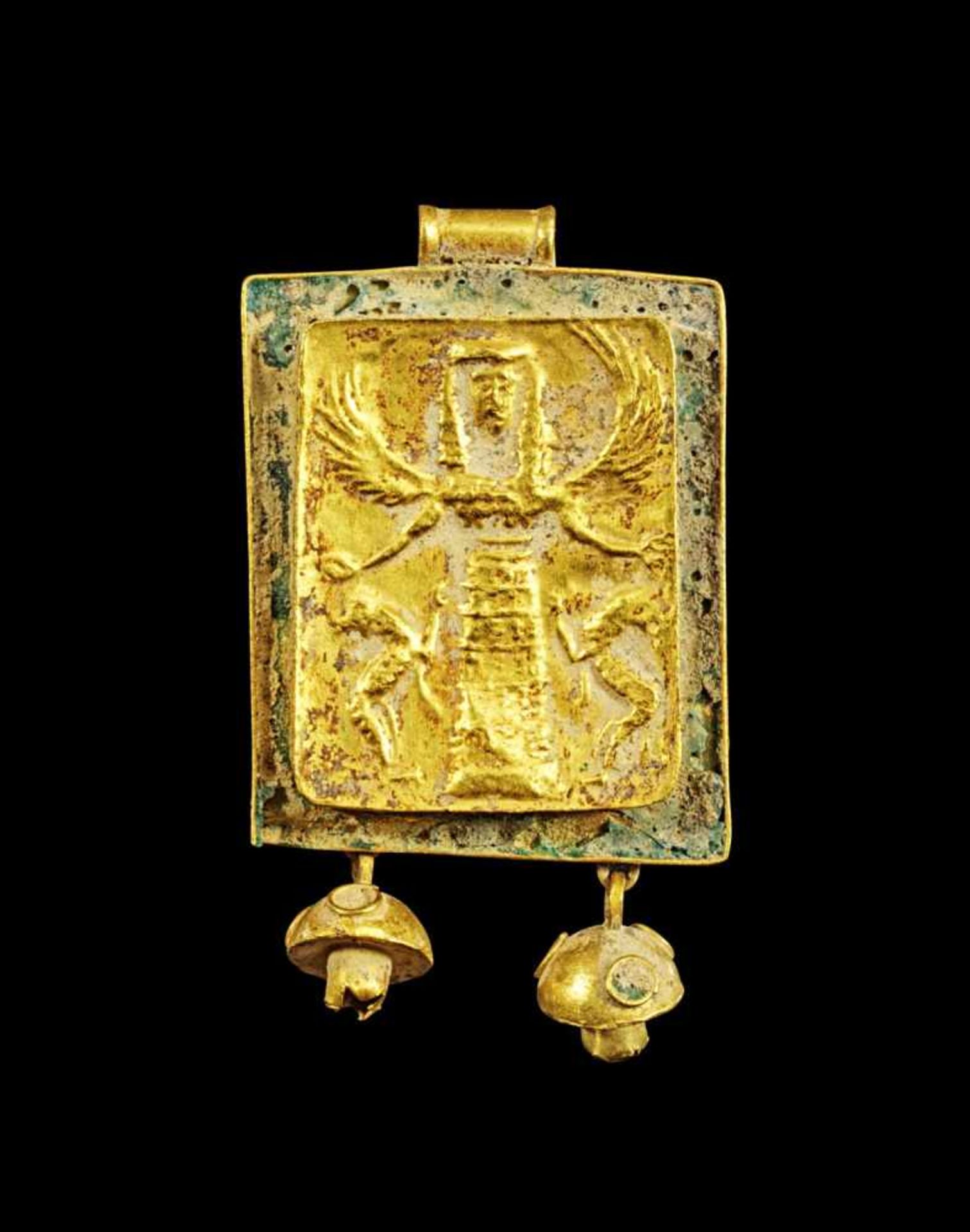 Element eines Goldpektorals mit Email. Rhodisch, 650 - 600 v. Chr. 9,63g, 2 x 2,5cm. Rechteckige