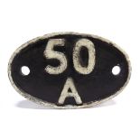 A BRITISH RAILWAYS CAST IRON SHED CODE PLATE, '50A' (YORK, 1950-67) the front and reverse repainted,