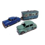 TWO TINPLATE TOY CARS comprising a French Renault 4CV, pale blue, with a clockwork motor, 17.5cm