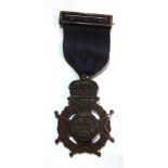 A PORT OF PLYMOUTH SWIMMING ASSOCIATION & HUMANE SOCIETY BRONZE MEDAL TO JOHN RUNDLE engraved