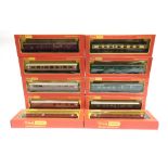 [OO GAUGE]. TEN ASSORTED TRI-ANG HORNBY COACHES comprising L.M.S. (3); L.N.E.R. (3); S.R. (3); and