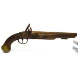 A FLINTLOCK HOLSTER PISTOL with a 10 inch (25.5cm) round barrel, bevelled steel lock, and brass