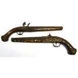 A PAIR OF TURKISH (OTTOMAN EMPIRE) FLINTLOCK PISTOLS with 10 inch (25.5cm) two-stage barrels and