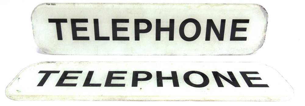 A PAIR OF GLASS SIGNS, 'TELEPHONE' of rectangular form with rounded corners, each reverse printed