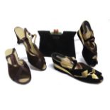 ASSORTED LADIES' FASHION & ACCESSORIES comprising a pair of black suede and gold leather shoes, by