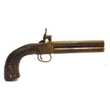 A 19TH CENTURY NEAR EASTERN OR NORTH AFRICAN PERCUSSION DOUBLE-BARREL OVER & UNDER HOLSTER PISTOL