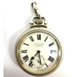 A WINEGARTEN'S RAILWAY REGULATOR METAL OPEN FACED KEYLESS WOUND POCKET WATCH the circular white dial