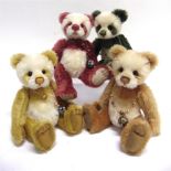 FOUR CHARLIE BEARS MINIMO COLLECTION TEDDY BEARS each 21cm high.