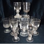 A GROUP OF EIGHT 19TH CENTURY GLASS RUMMERS and a pair of Victorian jelly glasses