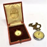AN 18CT GOLD LADIES FOB WATCH Floral decorated case 30mm, gross weight (inc movement) 23 gram, top