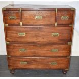 A 19TH CENTURY BRASS BOUND MAHOGANY CAMPAIGN CHEST the upper section with three short and one long