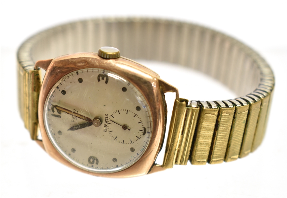 A GENT'S 9CT GOLD VINTAGE WRIST WATCH Marked to dial FRCY, together with a key-wind silver pocket - Image 3 of 4