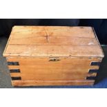 A METAL BOUND PINE BLANKET BOX 75cm wide 40cm deep 38cm high