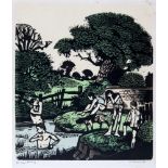 K. BURROWS (20TH CENTURY) 'Boy's bathing', colour print, artist's proof, signed and dated '[19]77'