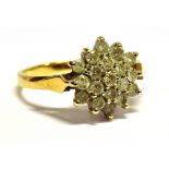 A DIAMOND FLOWER HEAD CLUSTER 18CT YELLOW GOLD RING a total of nineteen small round brilliant cut