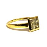 A DIAMOND SQUARE CLUSTER 18CT YELLOW GOLD RING the square cluster head rub-over and grain set with