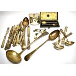 A BOXED SILVER CHRISTENING SPOON AND FORK and a set of six silver coffee spoons, total weight
