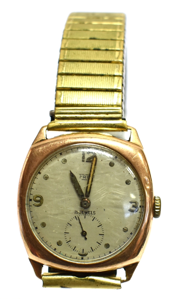 A GENT'S 9CT GOLD VINTAGE WRIST WATCH Marked to dial FRCY, together with a key-wind silver pocket - Image 2 of 4