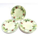 A SET OF SIX FRENCH MAJOLICA DESSERT PLATES with moulded and polychrome enamelled decoration of