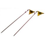 MILITARIA - TWO SECOND WORLD WAR GERMAN LAND MINE MARKER FLAGS the triangular yellow cotton flags