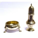 A GEORGE II SILVER COULDRON SALT with gilt interior on three stepped paw feet, hallmarked for London