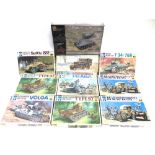 EIGHT 1/76 SCALE FUJIMI UNMADE PLASTIC MILITARY KITS together with two 1/72 unmade plastic
