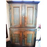 A CONTINENTAL RUSTIC PAINTED PINE HOUSEKEEPERS CUPBOARD 130cm wide 43cm deep 202cm high