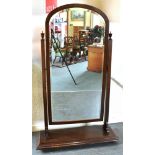 A LARGE MAHOGANY CHEVAL MIRROR 154cm high, the rectangular base 96cm wide 34cm deep