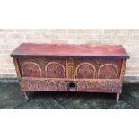 A POLYCHROME PAINTED COFFER 127cm wide