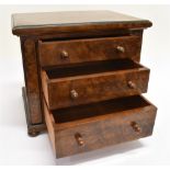 A THREE DRAWER WALNUT 'APPRENTICE PIECE' CHEST OF DRAWERS on bun feet, 34cm wide 26cm deep 29cm