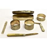 TWO SILVER AND MOTHER OF PEARL FRUIT KNIVES together with a small silver cased fruit knife, a silver