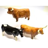 A GROUP OF BESWICK CATTLE: Shetland Cow and a Highland Cow and Bull