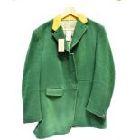 A GENT'S GREEN HUNT COAT with mustard colour collar size approx. 40'