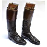 A PAIR OF GENT'S BLACK LEATHER TOP HUNTING BOOTS and trees, by 'L.J.Watkins'