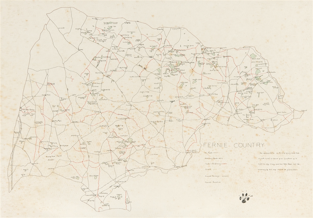 FERNIE COUNTRY: A HUNTING MAP DRAWN IN INK indistinctly signed with initials with a paw mark and