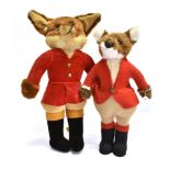 A MERRYTHOUGHT SOFT TOY FOX wearing a red hunt coat and black hunting boots, height 45cm; and a