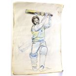 L.A.H. Ian Botham, David Gower and Alan Lamb, three pencil and pastel cricketing portraits, signed