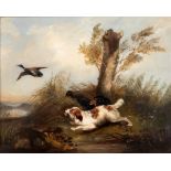 MANNER OF GEORGE ARMFIELD Spaniels flushing a duck, oil on canvas with 'The Parker Gallery,