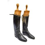 A PAIR OF GENTS BLACK LEATHER HUNTING BOOTS complete with trees