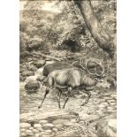 N. VALDWELL Stag Hunting, two monochrome watercolours, signed and dated 1901, 25.5 x 18cm and 18 x