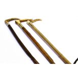 THREE GENT'S HUNTING WHIPS, one by Swaine, all with antler grips; one with leather shaft and two