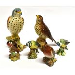 A BESWICK FIGURE OF A THRUSH 15cm long; a similar figure of a Falcon, 17cm high; and four Beswick