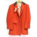 A GENT'S SCARLET HUNT COAT with green collar, size approx. 36'/38'