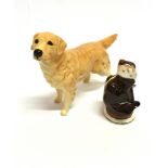 A BESWICK FIGURE OF A GOLDEN RETRIEVER Cabus Cadet, 13.5cm high and a Royal Stratford hound head