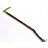 A LADY'S RIDING CROP, with antler grip, plated collar, and plaited leather shaft