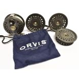 AN ORVIS BATTENKILL MULTIPLIER DISC 3/4 FLY REEL complete in its cotton draw-string bag, with