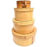 A SET OF THREE LEATHER GRADUATED CIRCULAR LIDDED BOXES 37cm, 31cm and 26cm diameter respectively (